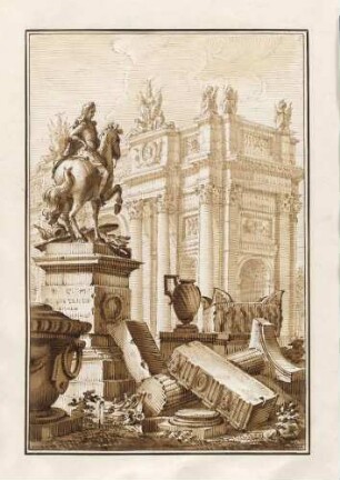 Architekturphantasie mit Reiterstandbild und Triumphbogen, aus den "Disegni di Prospettiva Ideale", Bl. 13