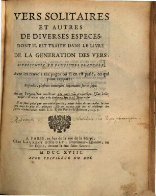 Vers solitaires et autres de diverses especes