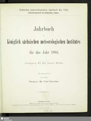 11.1893(1894): Jahrbuch des Königlich-Sächsischen Meteorologischen Instituts