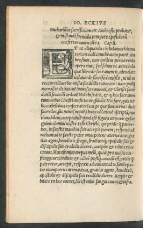 Eucharistiae sacrificium ex Ambrosio probatur, et mißandi formula tempore apostolorum confertur cum nostra. Cap. 8.