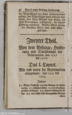 Zweyter Theil. Von dem Anfange, Hinderung und Durchbruche der Reformation von 1527 bis 1566
