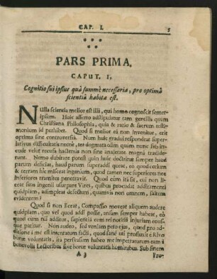 Pars Prima. Caput I. Cognitio sui ipsius qua summe necessaria, pro optima scientia habita est.