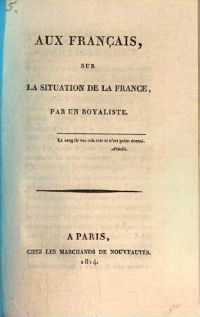 Aux Français, sur la situation de la France