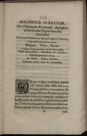 Magnifice Dn. Rector, Viri Plurimum Reverendi, Amplissimi, Consultissimi, Experientissimi, Acutissimi ...