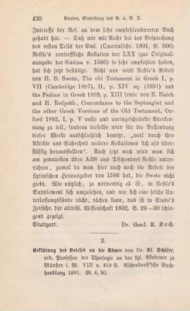 470-474 [Rezension] Schaefer, Aloys, Erklärung des Briefes an die Römer