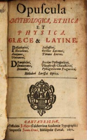 Opuscula mythologica, physica et ethica