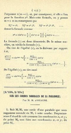 Sur les cordes normales de la parabole.