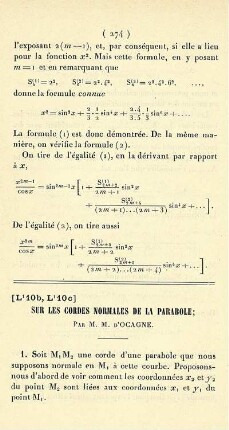 Sur les cordes normales de la parabole.