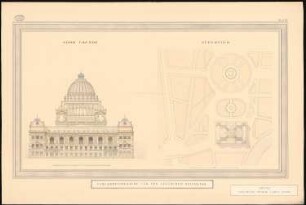 Reichstag, Berlin Zweiter Wettbewerb: Lageplan 1:1000, Nordfassade 1:200