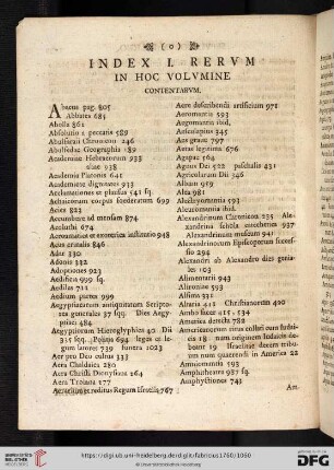 Index I. rerum in hoc volumine contentarum