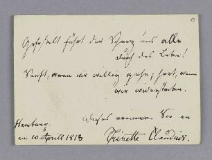 Trinette Claudius. – Hamburg, 10.04.1813