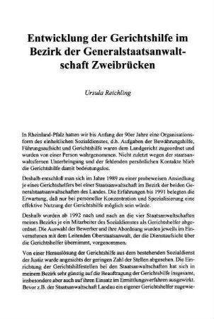287-290, Entwicklung der Gerichtshilfe im Bezirk der Generalstaatsanwaltschaft Zweibrücken
