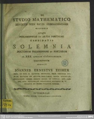 De Studio Mathematico Eruditis Non Satis Commendando