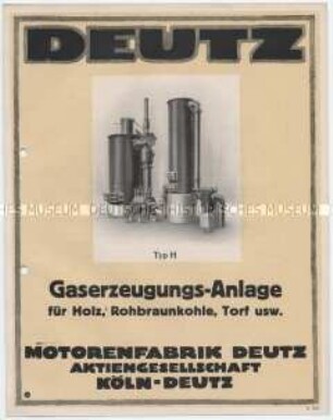 Deutz Gaserzeugungs-Anlage für Holz, Rohbrankohle, Torf usw.