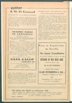 S. M. El Carnaval : Los bailes del "Club DEportivo Español" [y] Grandes bailes familiares en el ideal salón "Les Enfants de Béranger"