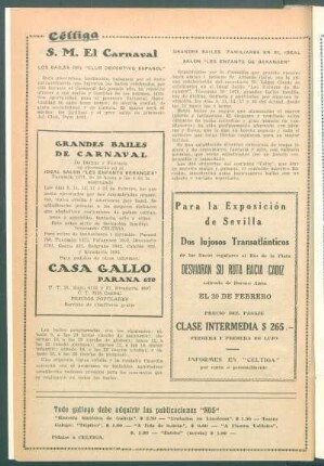 S. M. El Carnaval : Los bailes del "Club DEportivo Español" [y] Grandes bailes familiares en el ideal salón "Les Enfants de Béranger"