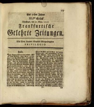 XLItes Stück Dienstags, den 27. May, 1766. - Ltes Stück Freytags, den 27. Junii, 1766.