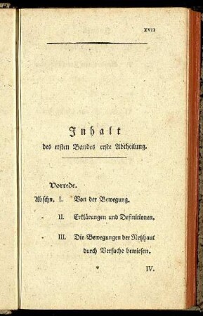 Inhalt des ersten Bandes erste Abtheilung.