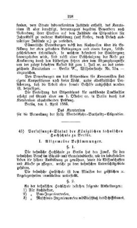 Verfassungs-Statut der Königlichen technischen Hochschule zu Berlin : [II. Universitäten, Akademien, etc.]