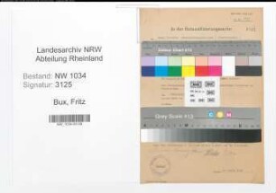 Entnazifizierung Fritz Bux , geb. 20.11.1882 (Vizefeldwebel)