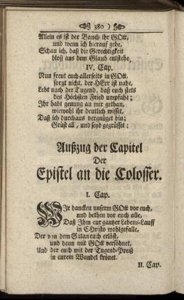 Außzug der Capitel Der Epistel an die Colosser