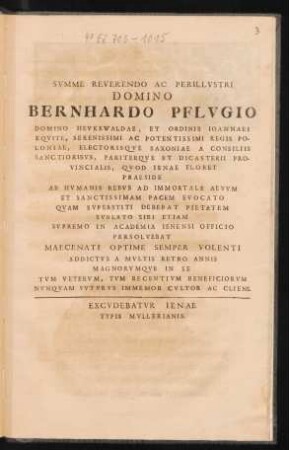 Svmme Reverendo Ac Perillvstri Domino Bernhardo Pflvgio Domino Hevkewaldae ...