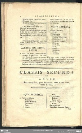 Classis Secunda De Aquis Tam compositis, quam simplicibus, cum & sine vino succis & vinis