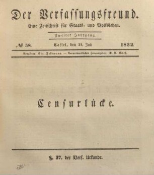 № 58. Cassel, den 21. Juli 1832.