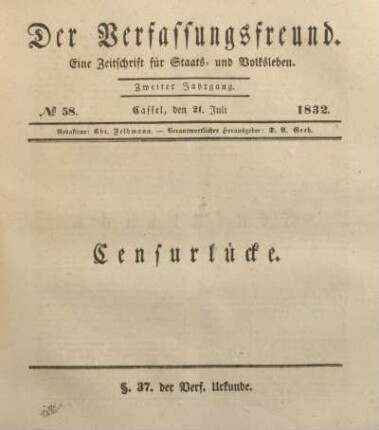 № 58. Cassel, den 21. Juli 1832.