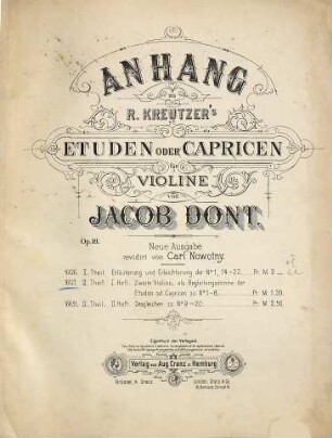 Anhang zu R. Kreutzer's Etuden oder Capricen für Violine : op. 18, 2,1. Zweite Violine, als Begleitungsstimme der Etuden od. Capricen zu No. 1 - 8