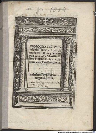 Xenocratis Philosophi Platonici liber de morte
