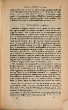 Fragments littéraires et critiques relatifs à l'histoire de la bible française. 2, Les traductions vaudoises : Juin 1851
