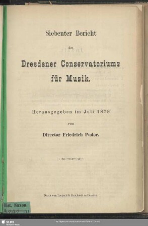 7.1877/78: Bericht des Dresdener Conservatoriums für Musik