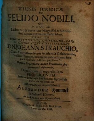 Theses Iuridicae De Feudo Nobili