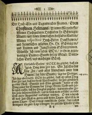 Der Hoch-Ehr- und Tugendreichen Frawen/ Even Christinen Holmans/ Wittwen Meyerhoffs [...]