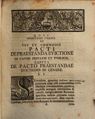 Dissertatione iuridica usum et commoda pacti de praestanda evictione in causis privatis et publicis