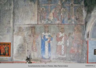 Christologischer Zyklus, die Königliche Familie vor dem heiligen Georg : König Georg III., Königin Tamar und Georg IV. Lasha vor dem heiligen Georg
