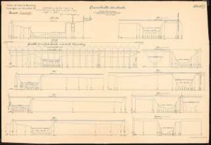 Ausbau der Saale bei Merseburg Schinkelwettbewerb 1917: Querschnitte der Saale mit Eisenbahnbrücke bei [Bad] Dürrenberg 1:500 (Längen), 1:100 (Höhen)