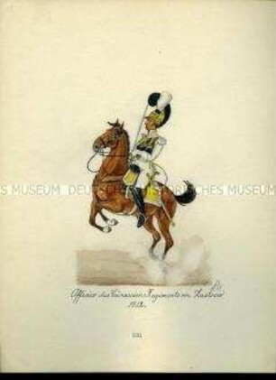 Uniformdarstellung, offizier des Kürassier-Regiments von Zastrow, 1812. Aus: Sammelmappe "Sachsens Militär", Königliche Arsenalsammlung.