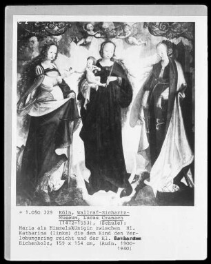 Flügelaltar — Die Heilige Jungfrau in Glorie / Maria mit dem Kind und die Heiligen Katharina und Barbara