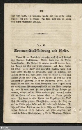 Cap. VI. Sommer-Stallfütterung und Weide