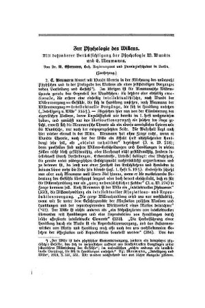 Zur Psychologie des Willens : mit besonderer Berücksichtigung der Psychologie W. Wundts und E. Meumanns ; (Fortsetzung)