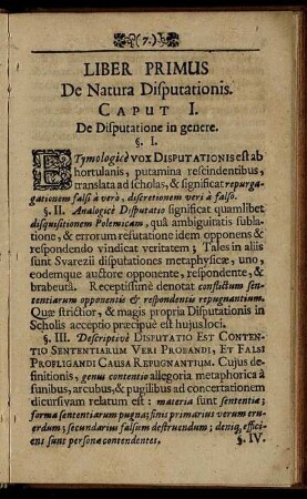 Liber Primus De Natura Disputationis.