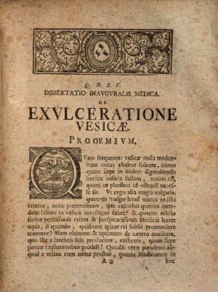 Dissertatio Inauguralis Medica De Exulceratione Vesicae