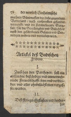Artickel deß Badischen Fridens.