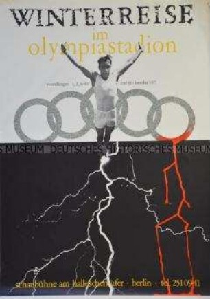 Plakat der Schaubühne am Halleschen Ufern zu der Inszenierung "Winterreise im Olympiastadion"