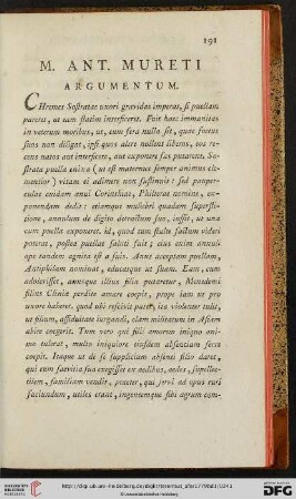M. Ant. Mureti. Argumentum