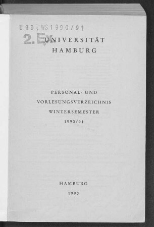 WS 1990/91: Personal- und Vorlesungsverzeichnis // Hamburgische Universität