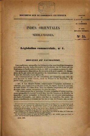 Annales du commerce extérieur. Indes-Orientales néerlandaises. Législation commerciale. 1/6. 1845/74