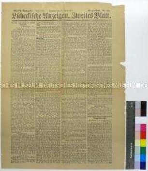 Ausgabe der Tageszeitung "Lübeckische Anzeigen" u.a. zum 80. Geburtstag von Otto von Bismarck